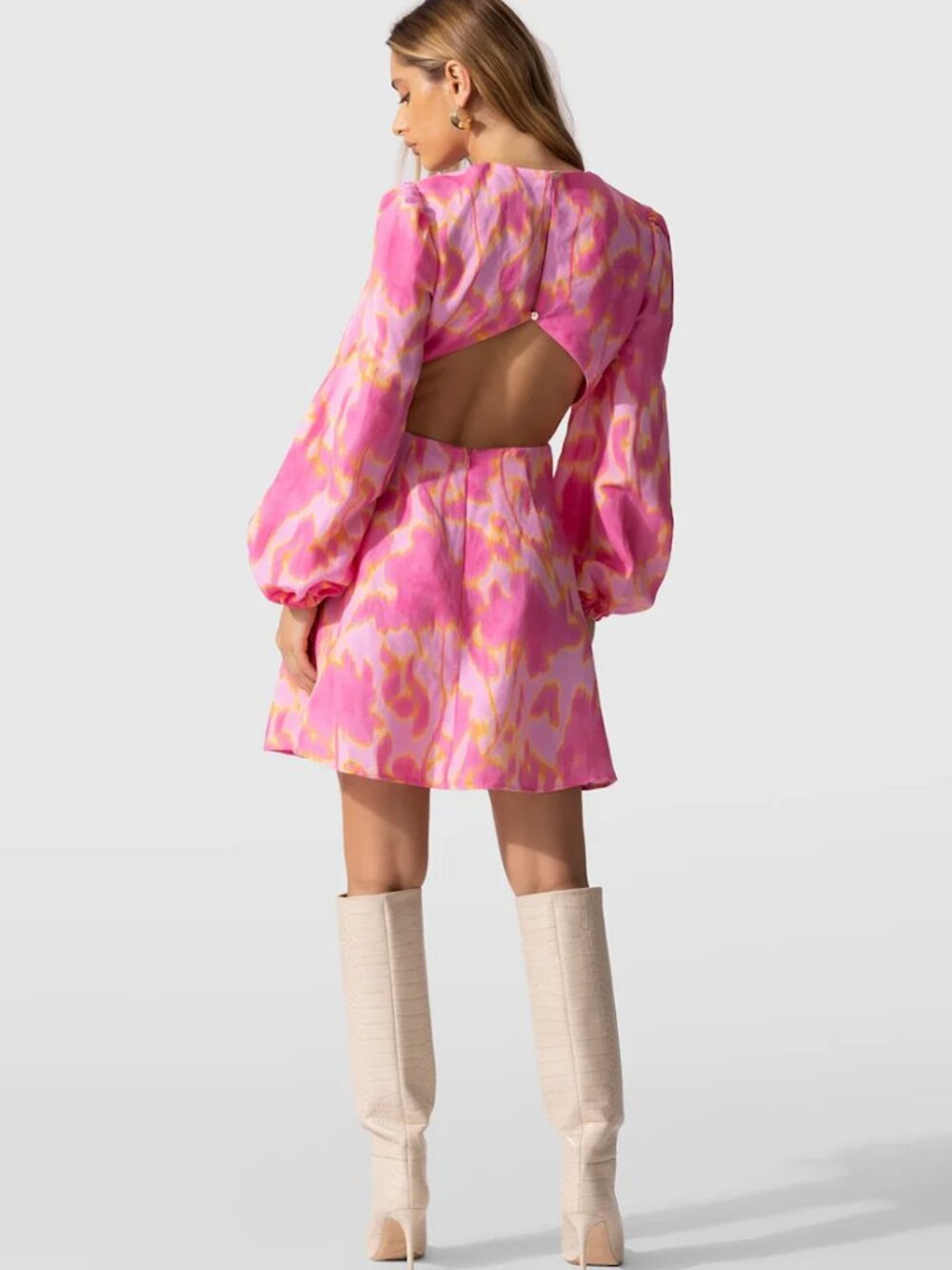 THE WOLF GANG Sophia Mini Dress Candy Haze Pink Linen Blend MEDIUM